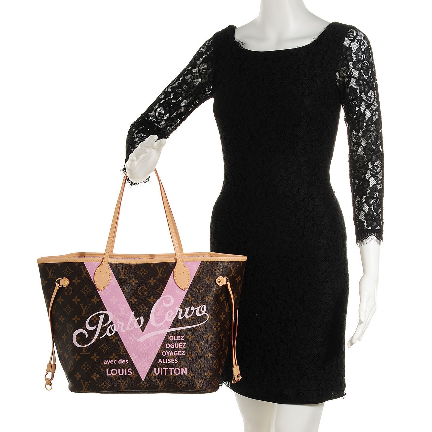 Monogram Porto Cervo V Neverfull MM Rose Ballerine