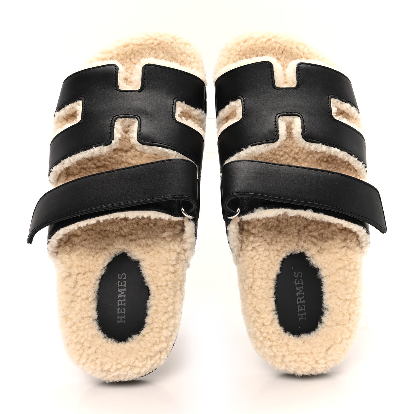 Calfskin Woolskin Womens Chypre Sandals 38 Black Ecru