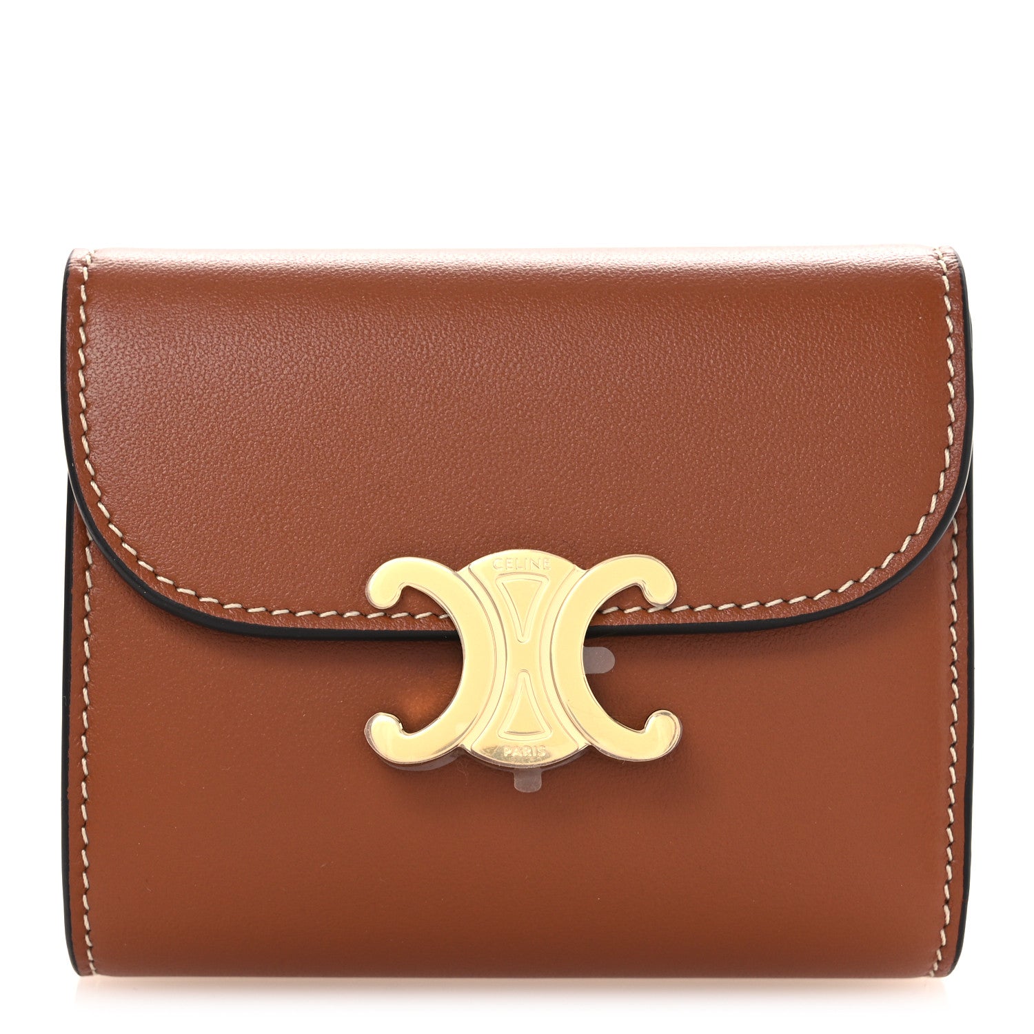 Celine Shiny Smooth Lambskin Small Triomphe Wallet Tan 1 of 9