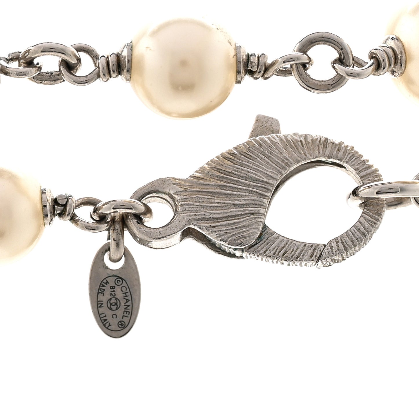 Pearl Crystal CC Camellia Long Necklace Silver