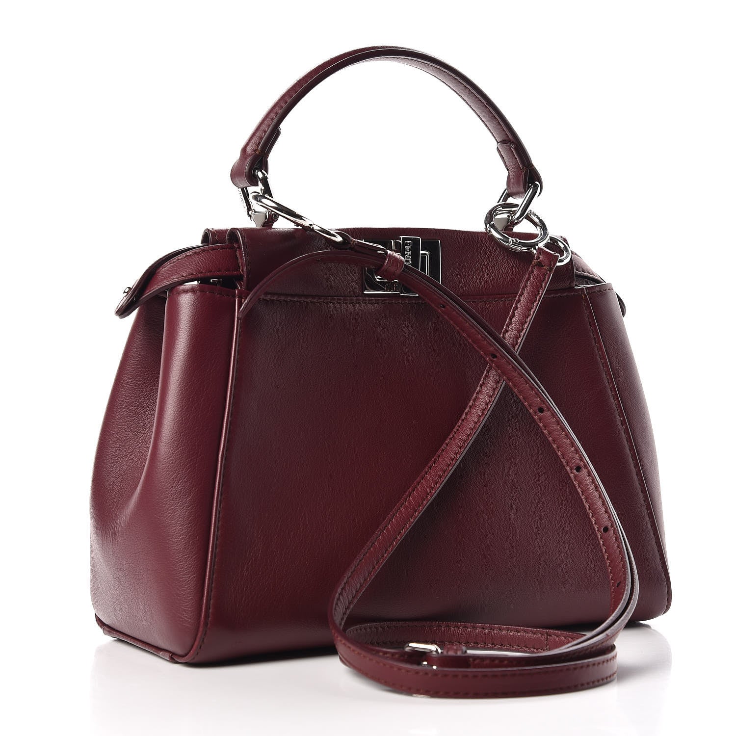 Fendi Nappa Mini Peekaboo Iconic Satchel Bordeaux 3 of 17