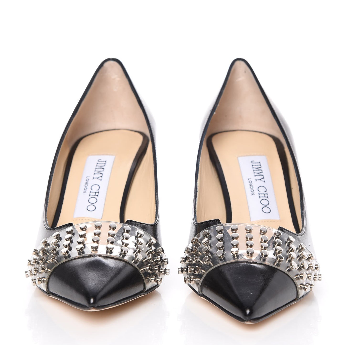 Smooth Calfskin Studded Hazel 65 Pointy Toe Pumps 35.5 Black Silver