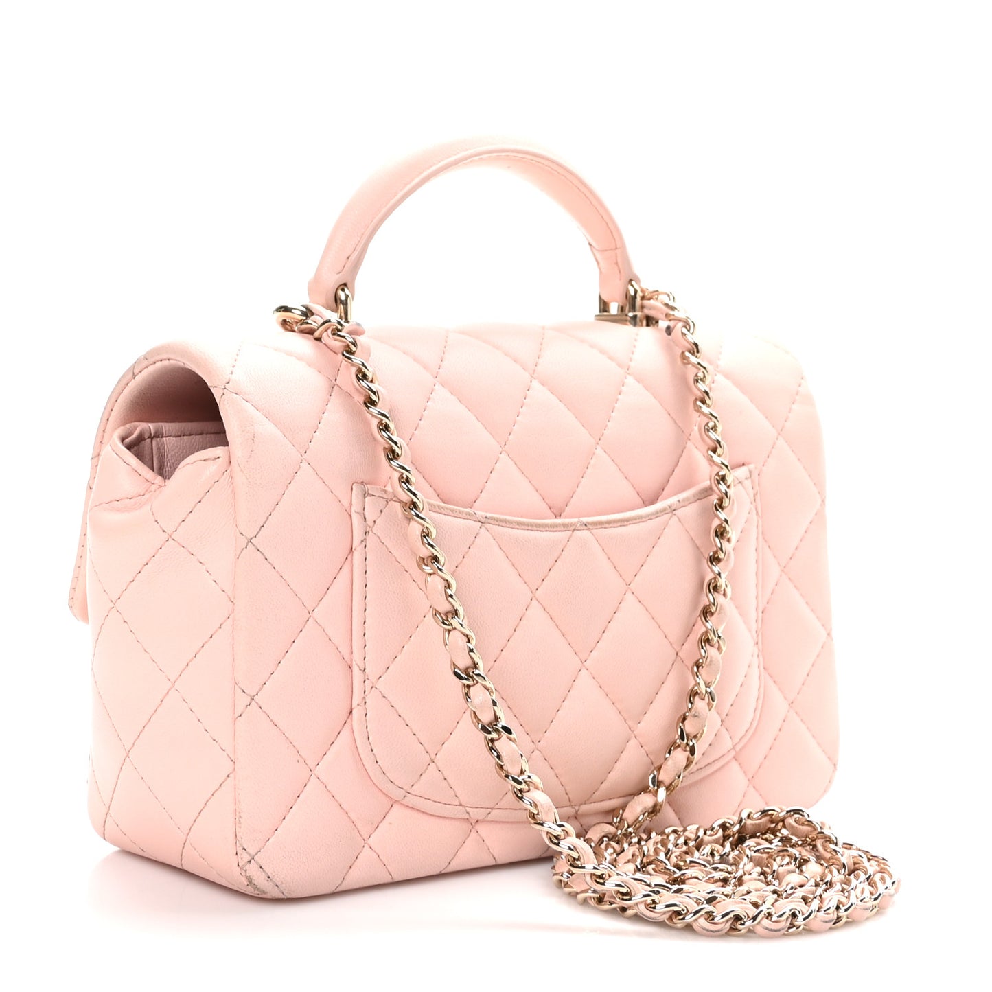 Lambskin Quilted Mini Top Handle Rectangular Flap Light Pink