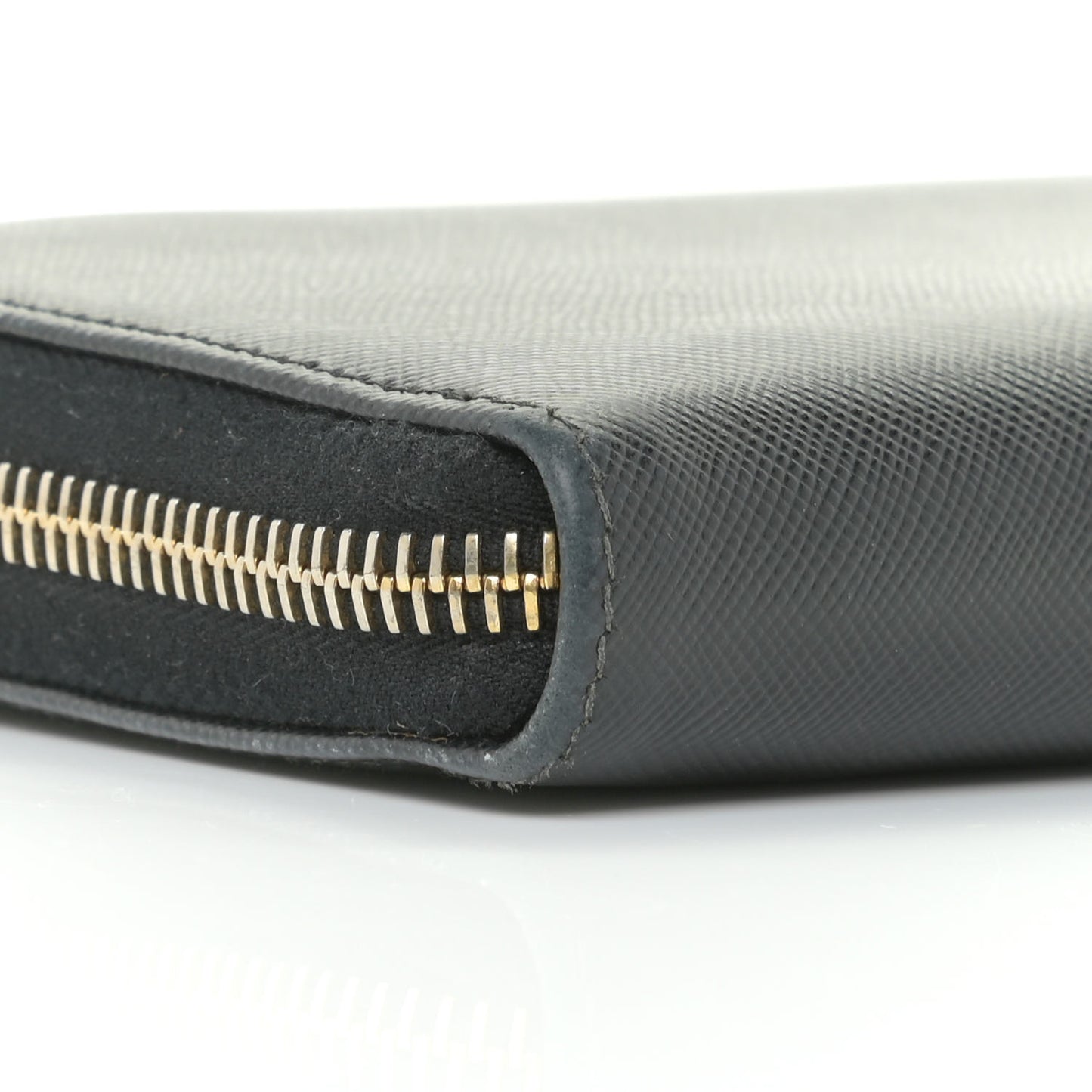 Saffiano Triangle Zip Around Wallet Black