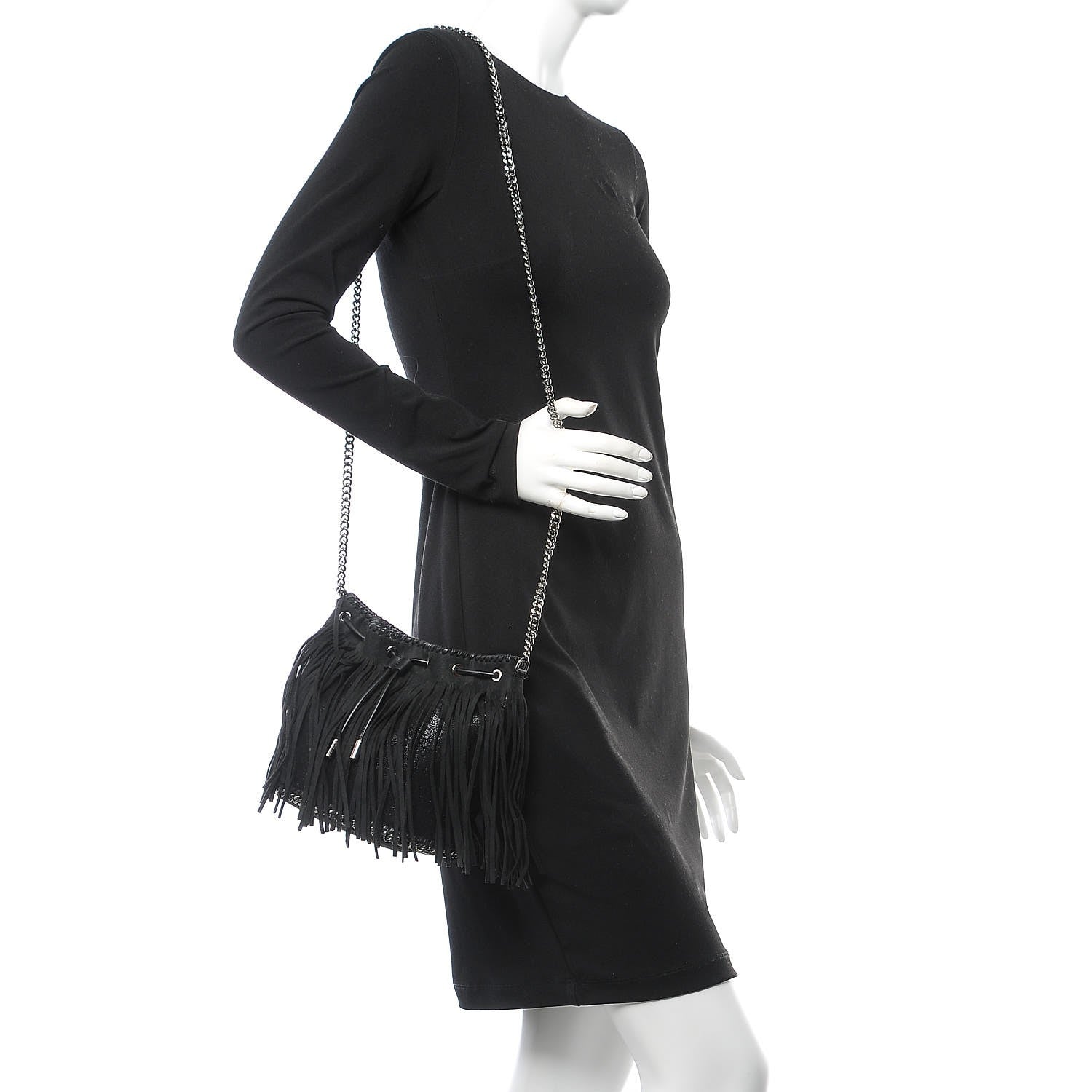 Stella McCartney Shaggy Deer Fringe Falabella Bucket Bag Black 2 of 7