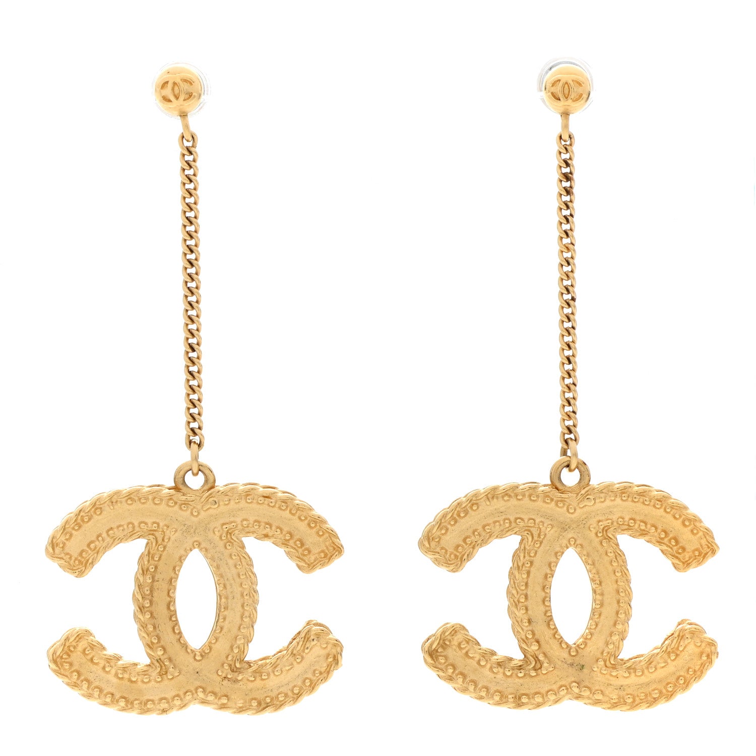 Chanel CC Drop Earrings Matte Gold 1 of 5