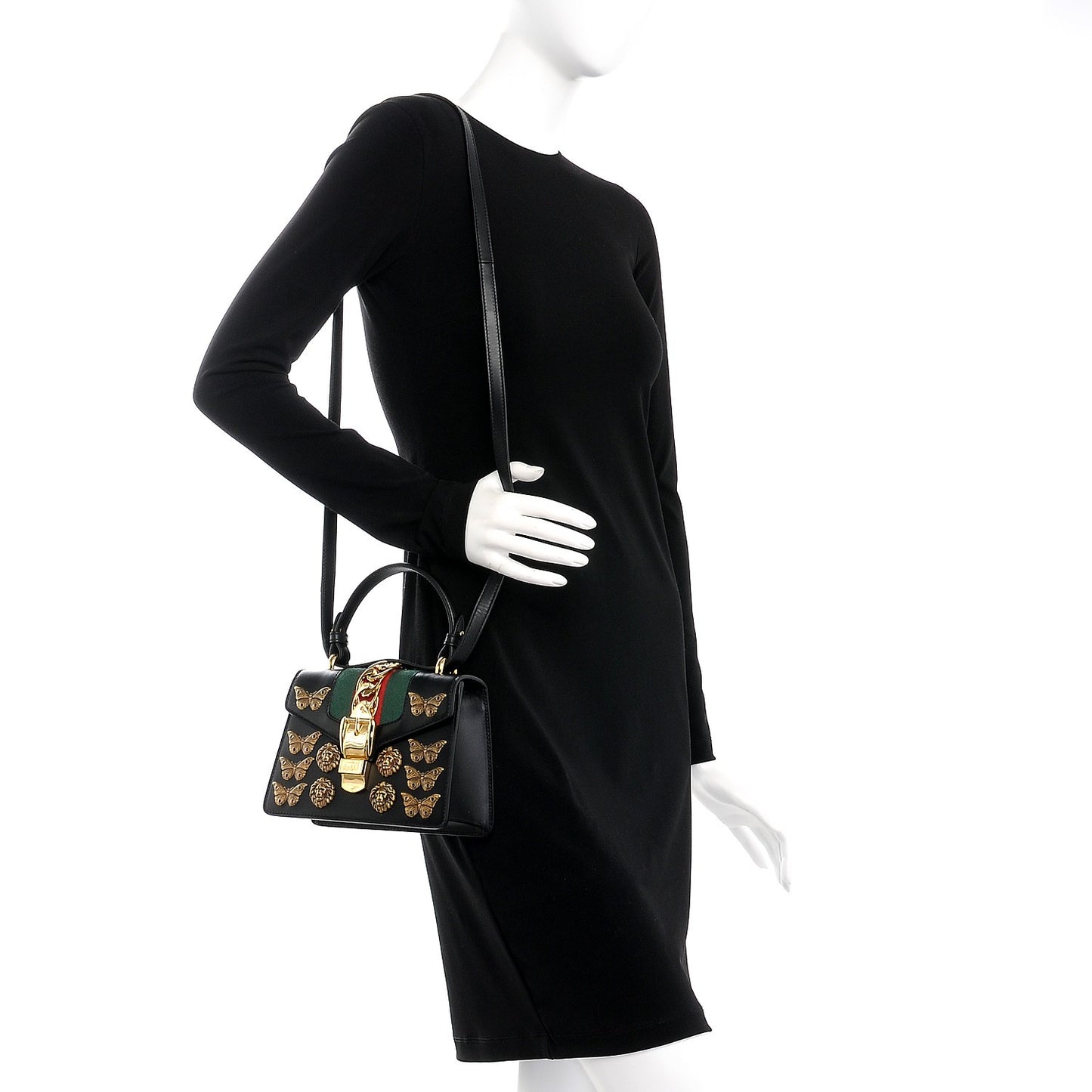 Calfskin Animal Studs Mini Sylvie Top Handle Bag Black