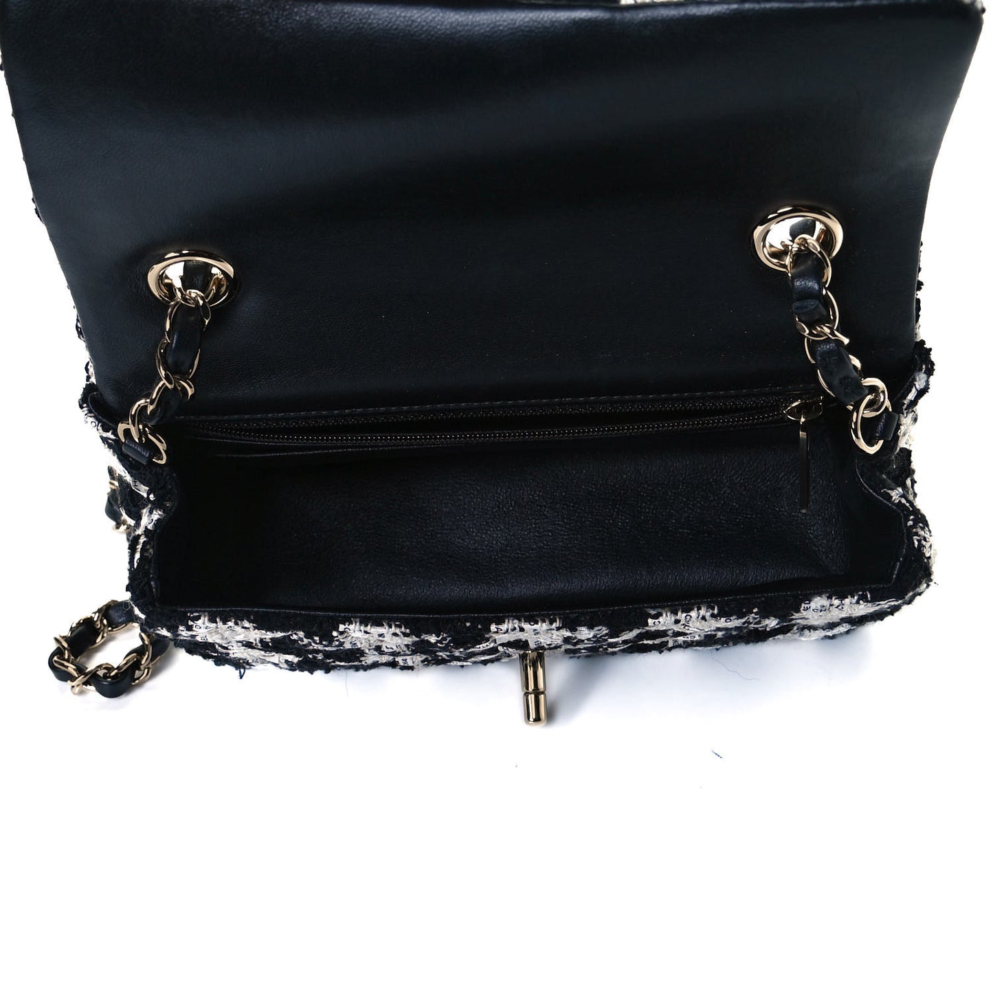 Tweed Quilted Mini Rectangular Flap Black Ecru White