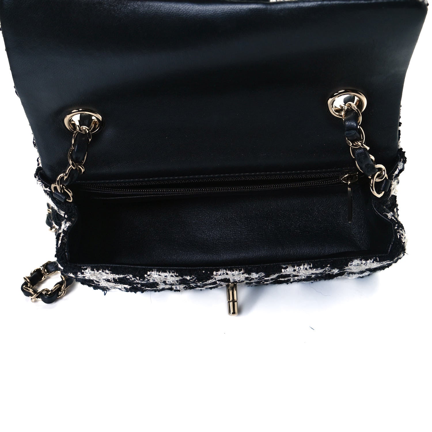 Chanel Tweed Quilted Mini Rectangular Flap Black Ecru White 5 of 11