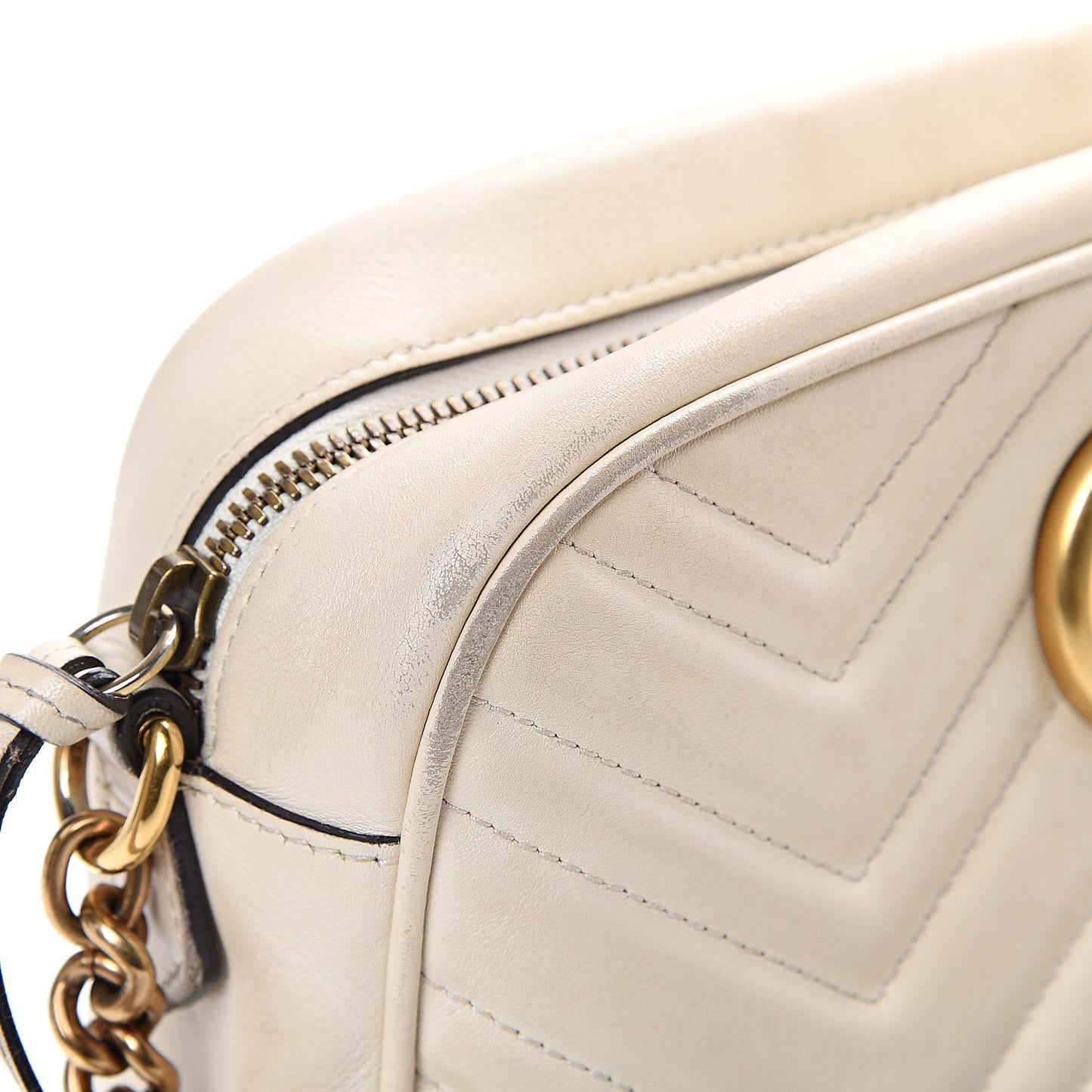 Calfskin Matelasse Small GG Marmont Chain Shoulder Bag White