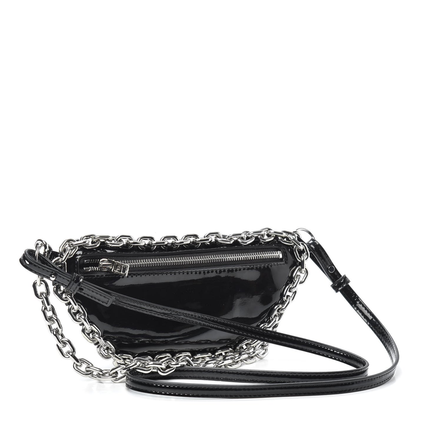Patent Tweed Chain Embellished Attica Belt Bag Black