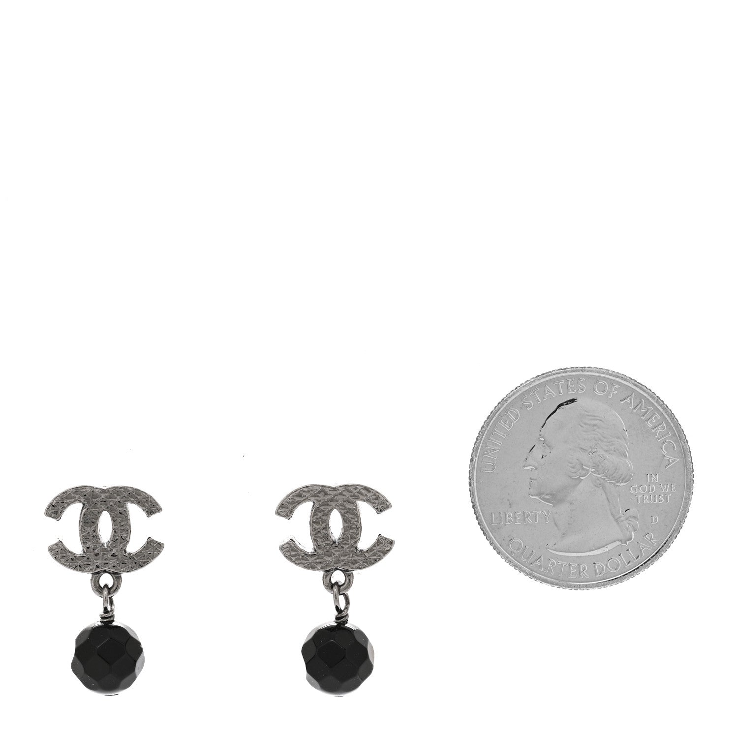 Chanel Ruthenium Bead CC Drop Earrings Black 2 of 5