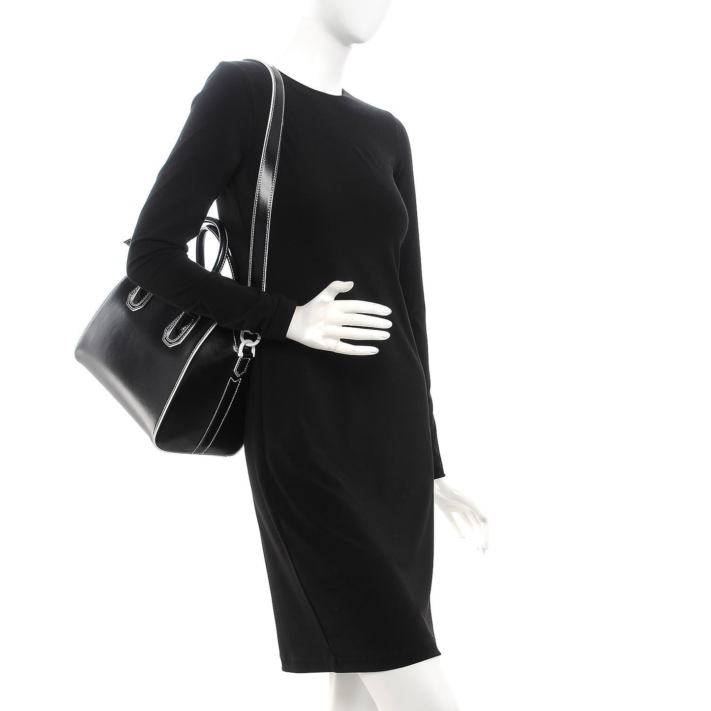 Calfskin Contrast Topstitch Small Antigona Black White