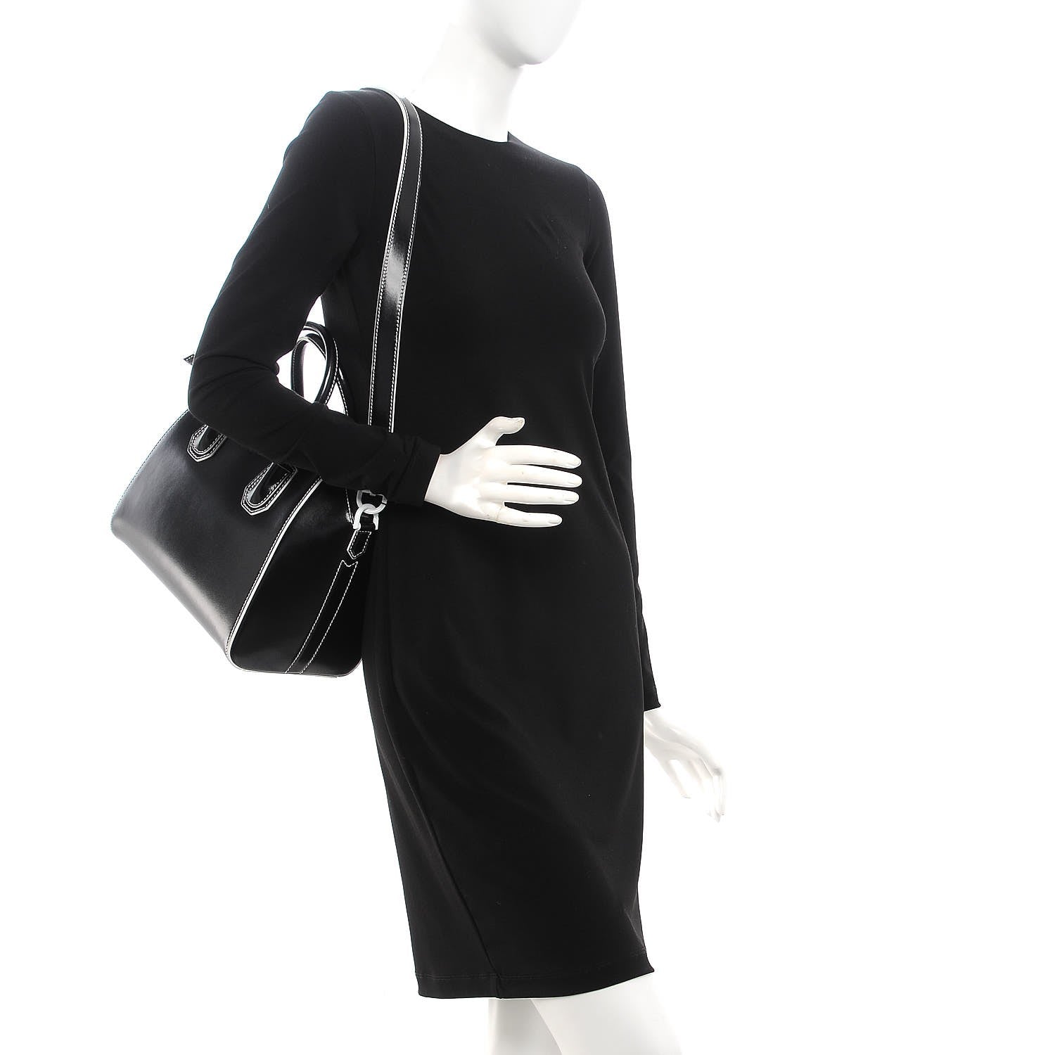 Givenchy Calfskin Contrast Topstitch Small Antigona Black White 2 of 8