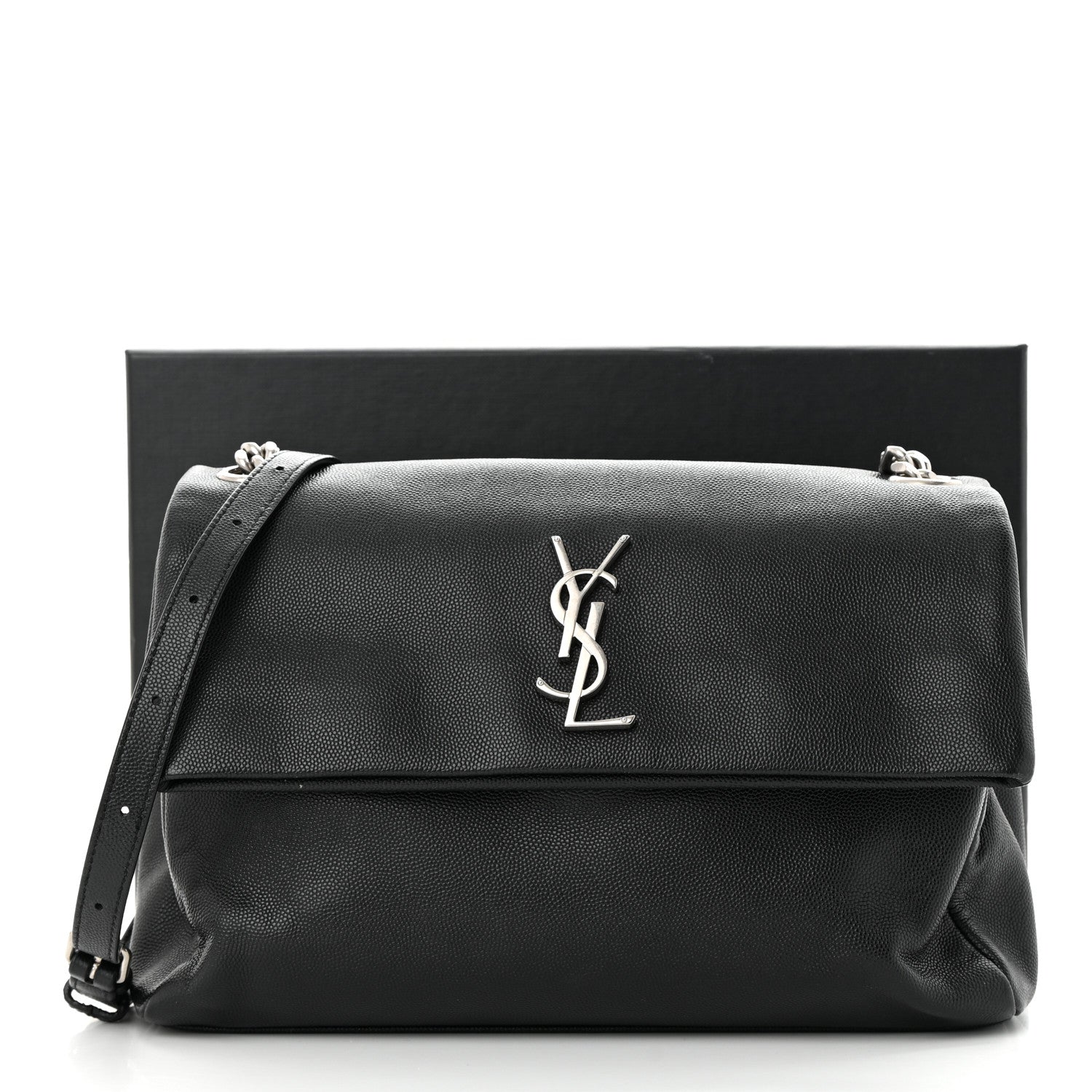 Saint Laurent Grain De Poudre Small West Hollywood Monogram Fold-Over Bag Black 12 of 12