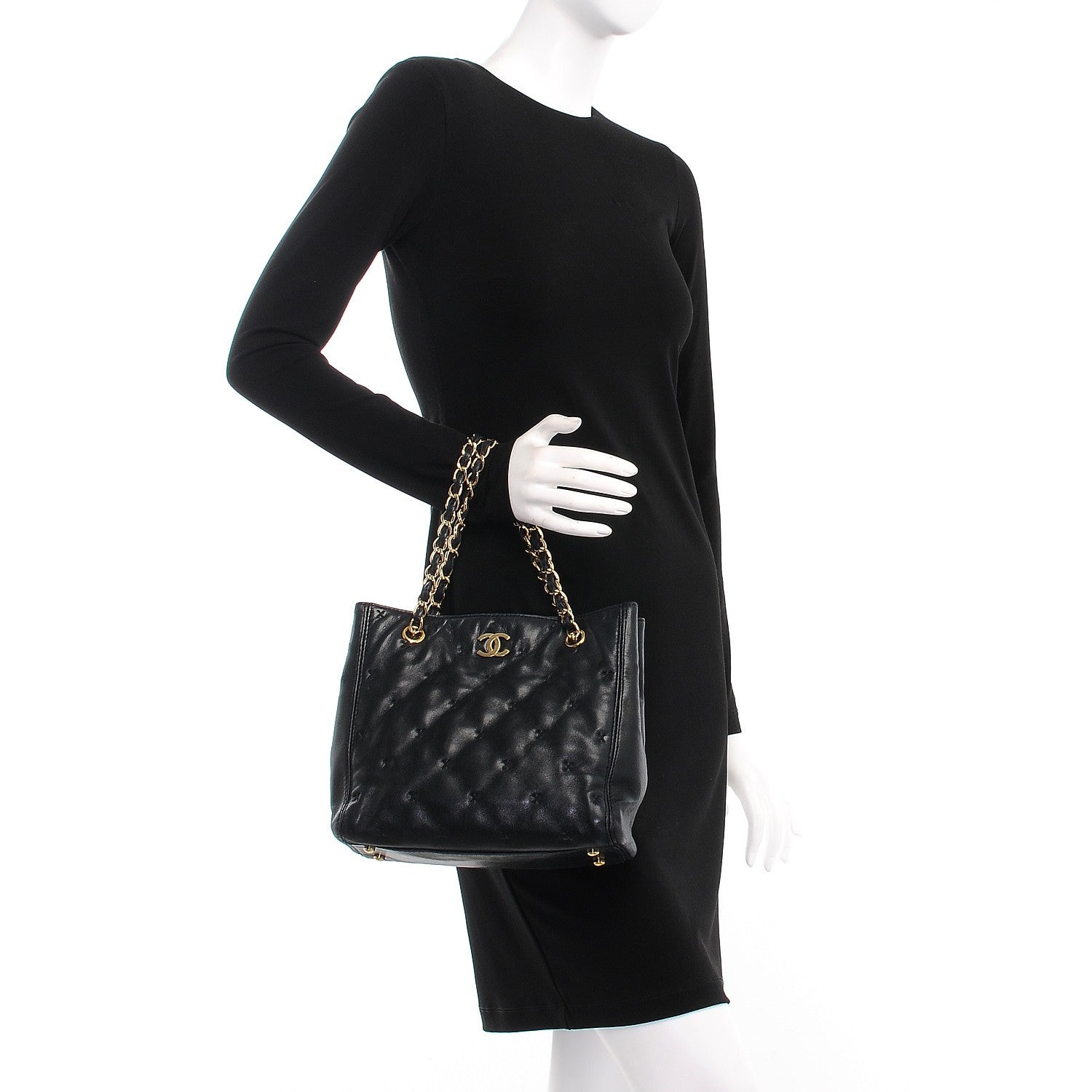 Chanel Lambskin Cross Stitch Shopper Tote Black 2 of 8