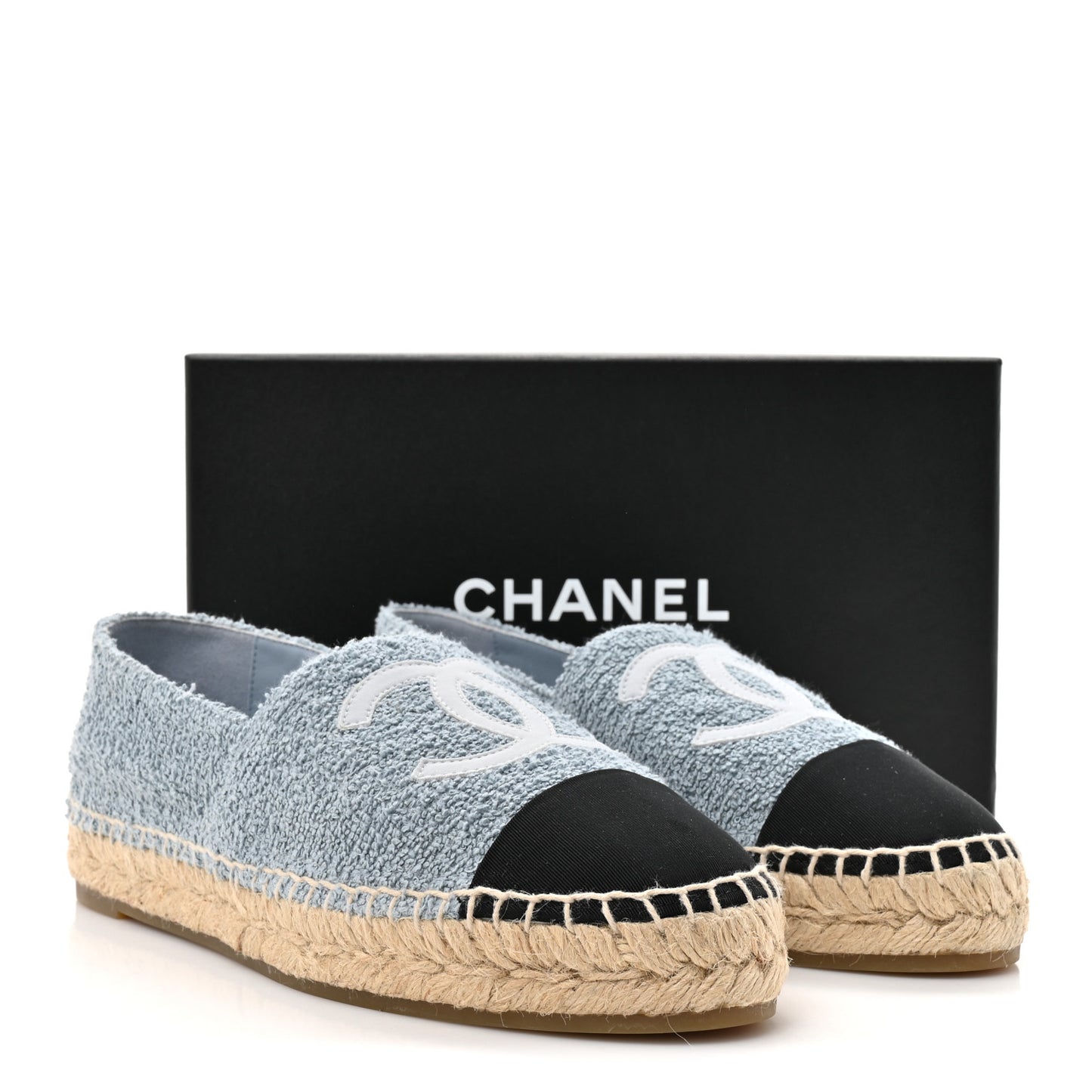 Fabric Grosgrain CC Espadrille 41 Blue Light Gray Black