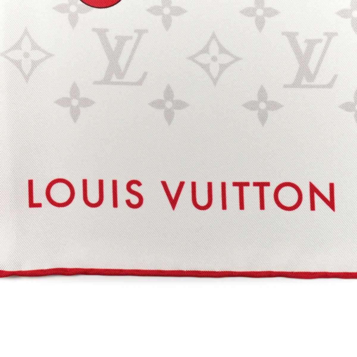 Louis Vuitton LV X TM Silk Monogram Cerises Square Scarf 90 White 2 of 4