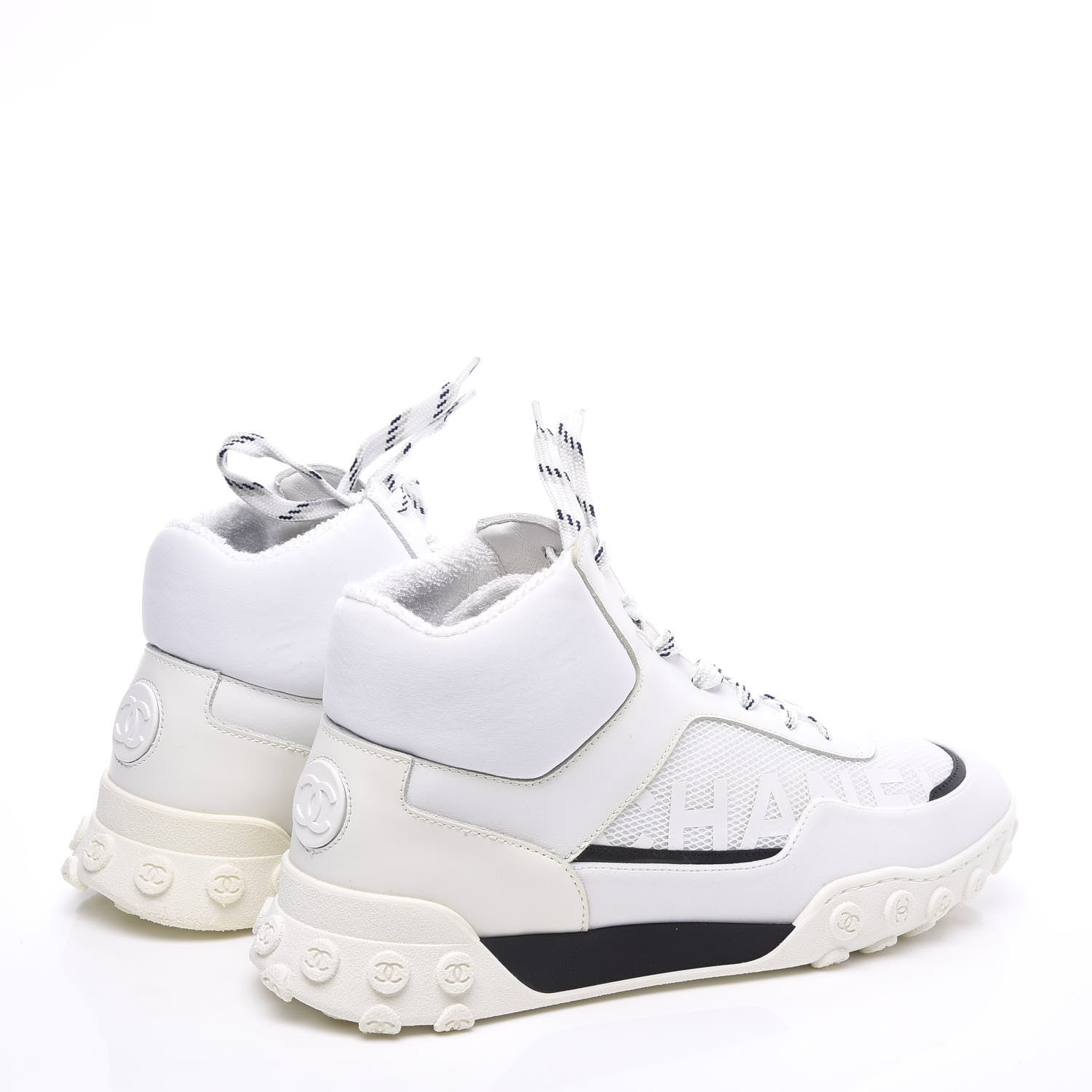Chanel Calfskin Mesh Lycra Womens Logo High Top Sneakers 39 White 4 of 11