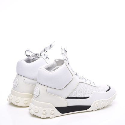 Chanel Calfskin Mesh Lycra Womens Logo High Top Sneakers 39 White 4 of 11