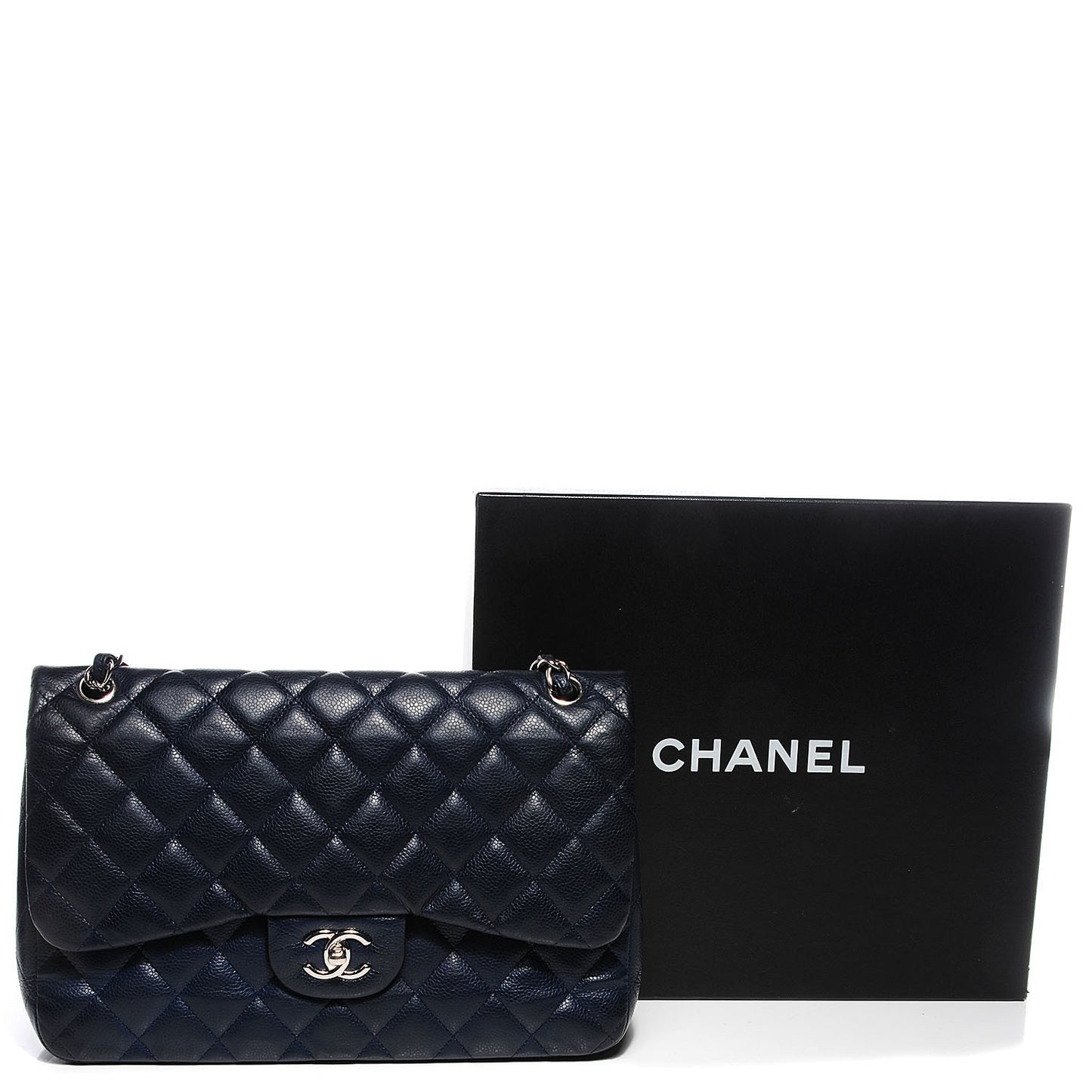Caviar Quilted Jumbo Double Flap Navy Blue