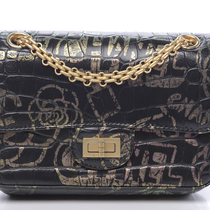 Chanel Calfskin Crocodile Embossed Graffiti 2.55 Mini Cocodile Reissue Flap Black Pink 8 of 10