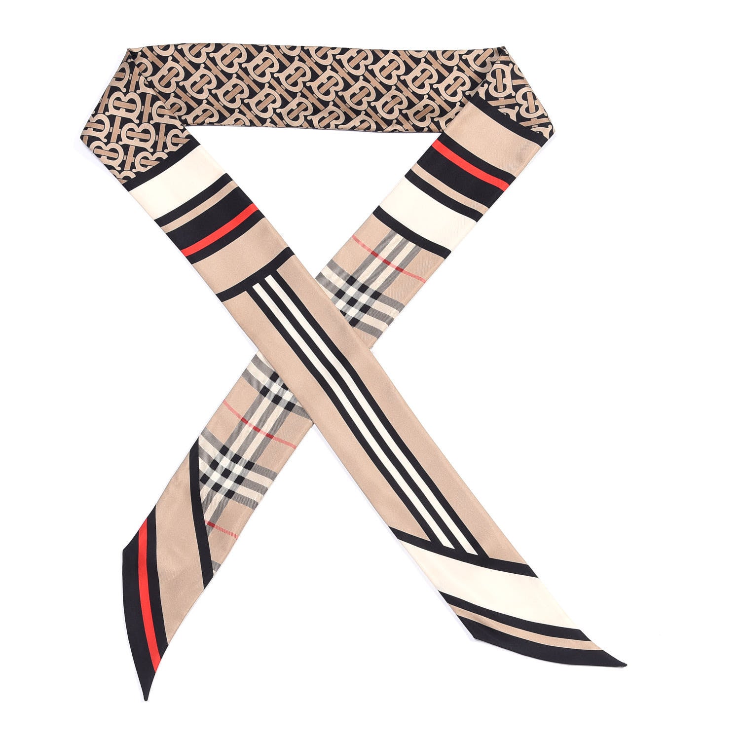 Burberry Silk Montage Print Skinny Scarf Archive Beige 1 of 3