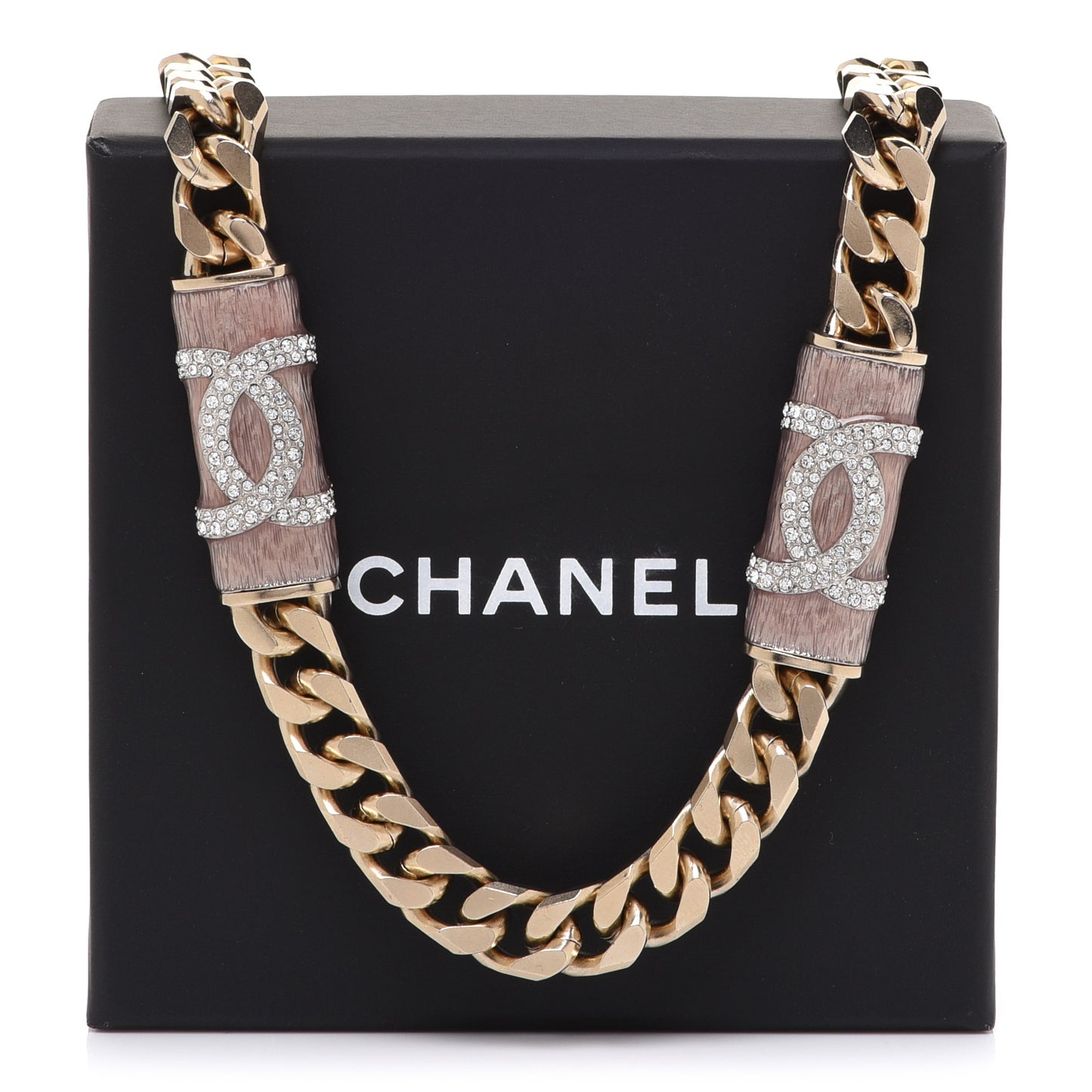 Crystal Strass CC Necklace Light Gold Pink