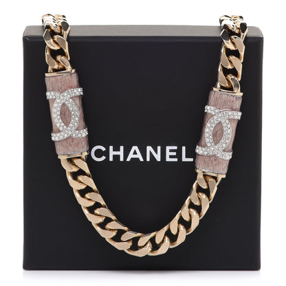 Chanel Crystal Strass CC Necklace Light Gold Pink 6 of 6