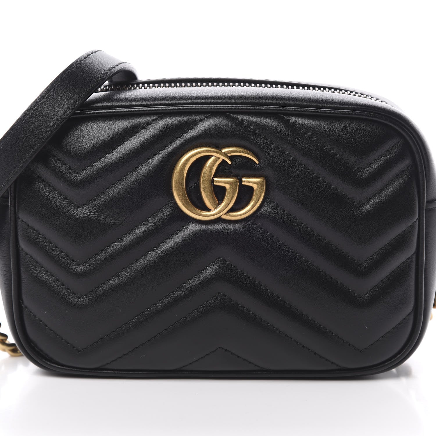 Gucci Calfskin Matelasse Mini GG Marmont Chain Shoulder Bag Black 8 of 12