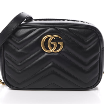 Gucci Calfskin Matelasse Mini GG Marmont Chain Shoulder Bag Black 8 of 12