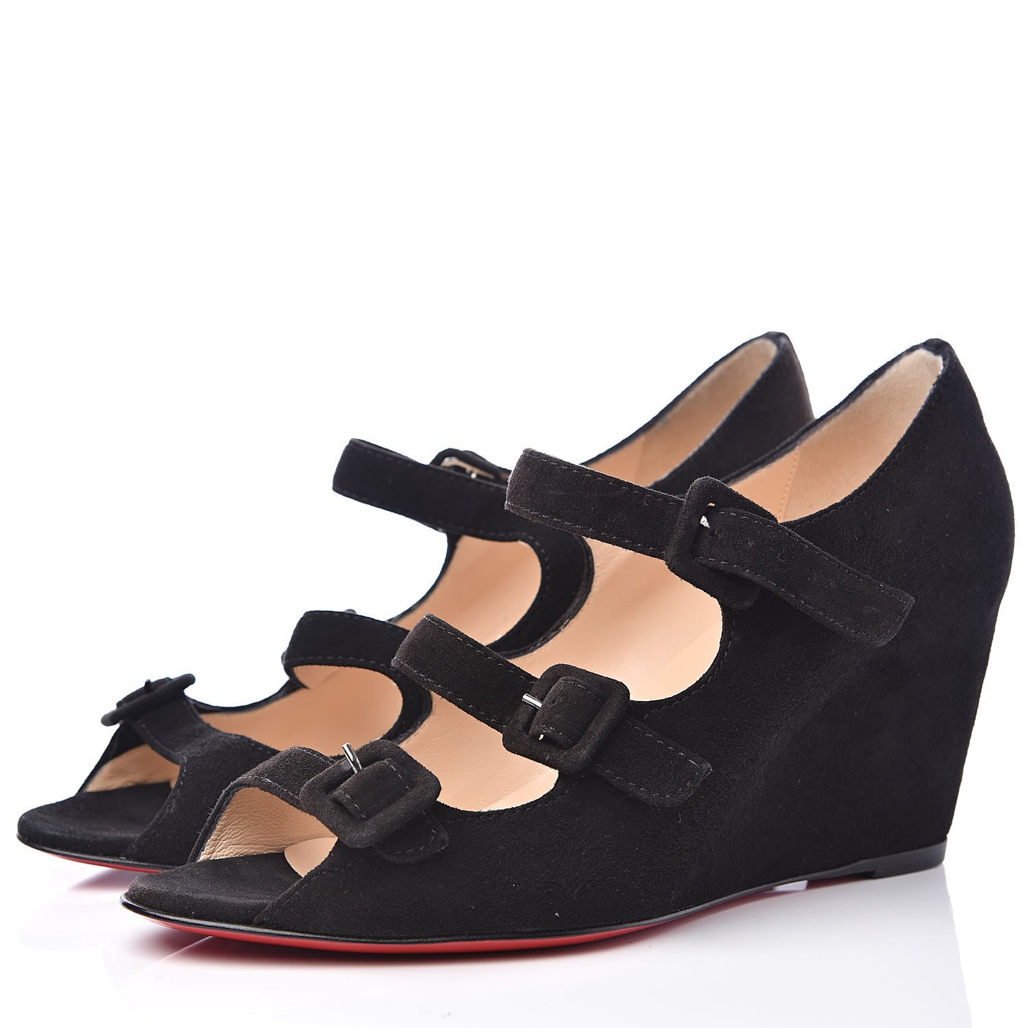 Christian Louboutin Veau Velours Janice 70 Open Toe Wedges 37 Black 3 of 8