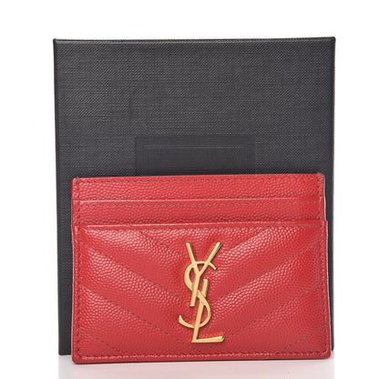 Saint Laurent Grain De Poudre Matelasse Chevron Monogram Credit Card Case New Red 12 of 12