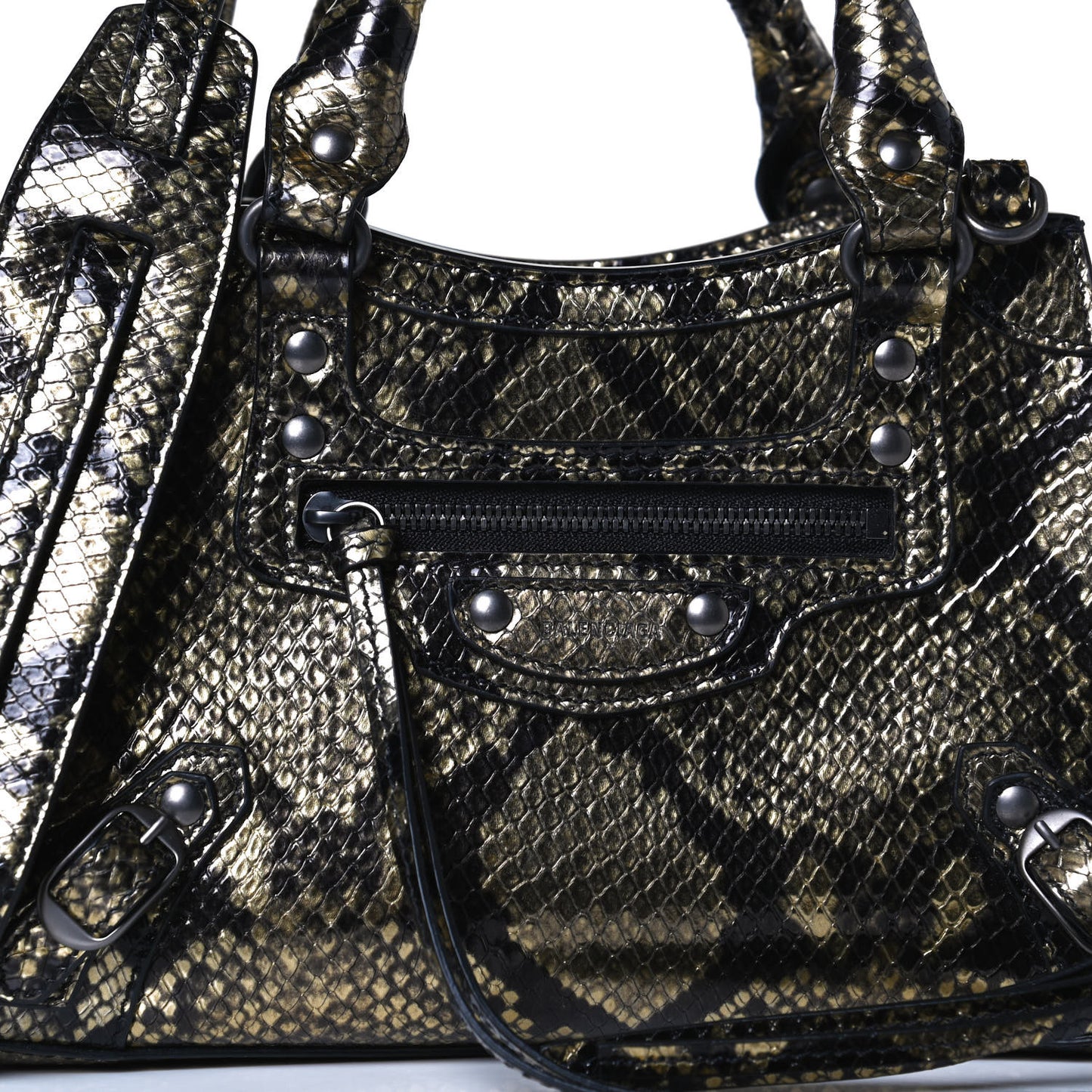 Grained Calfskin Snake Effect Neo Classic Silver Hardware Mini City Gold Black