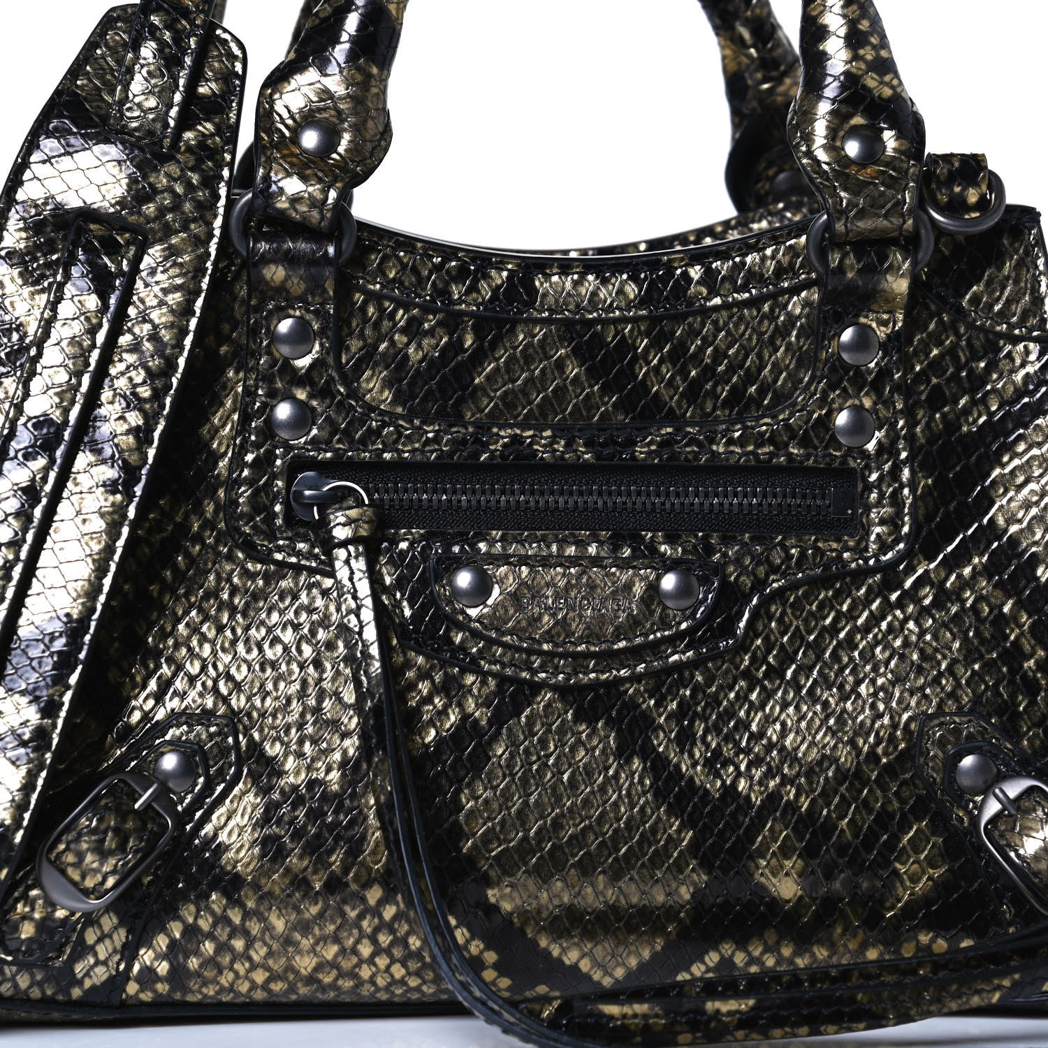 Balenciaga Grained Calfskin Snake Effect Neo Classic Silver Hardware Mini City Gold Black 7 of 11