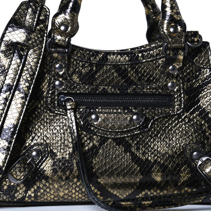 Balenciaga Grained Calfskin Snake Effect Neo Classic Silver Hardware Mini City Gold Black 7 of 11