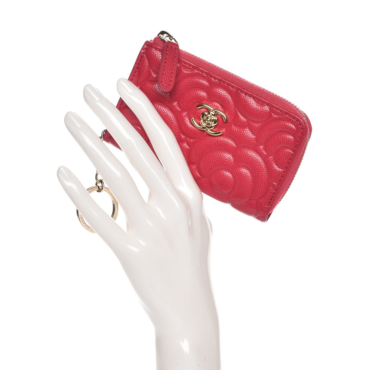 Chanel Caviar Camellia Embossed Key Holder Case Fuchsia 2 of 7