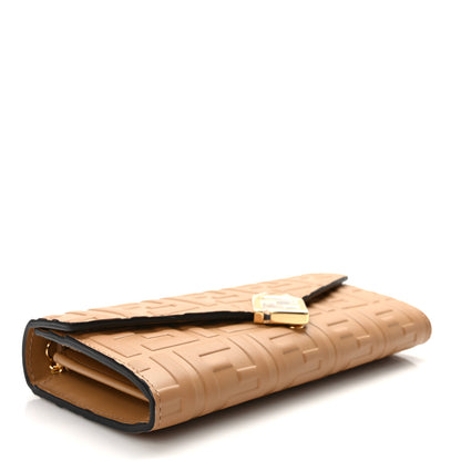 Fendi Vitello Soft F is Fendi Bi-Color FF 1974 Embossed Continental Envelope Wallet On Chain Miele Scuro 4 of 10