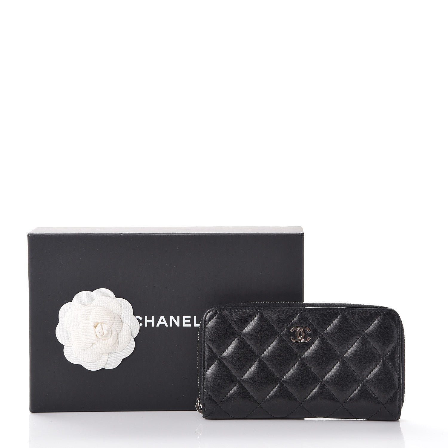 Chanel Lambskin Quilted Large Gusset Zip Around Wallet Black 12 of 12