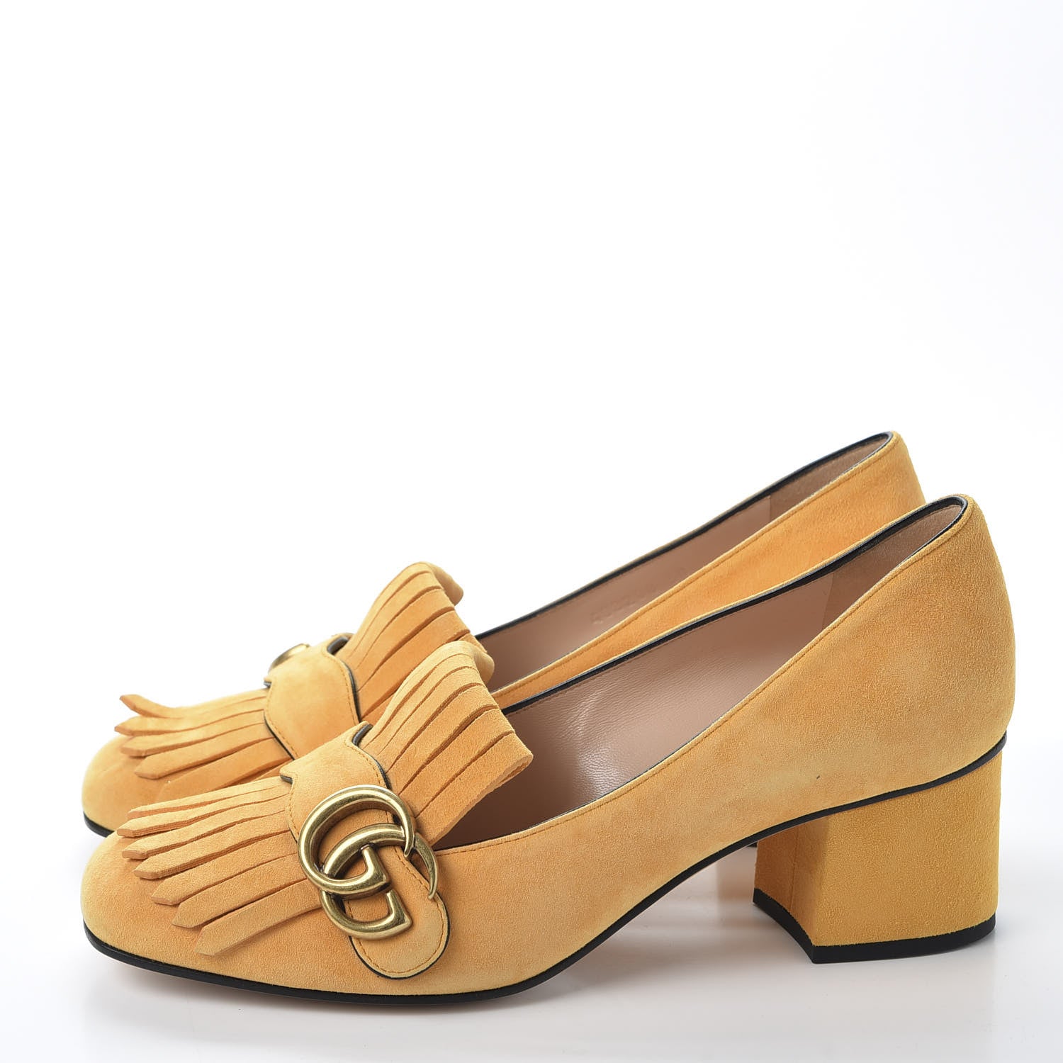 Gucci Kid Scamosciato GG Marmont Fringe 50mm Loafer Pumps 38 Crystal Copper 2 of 10