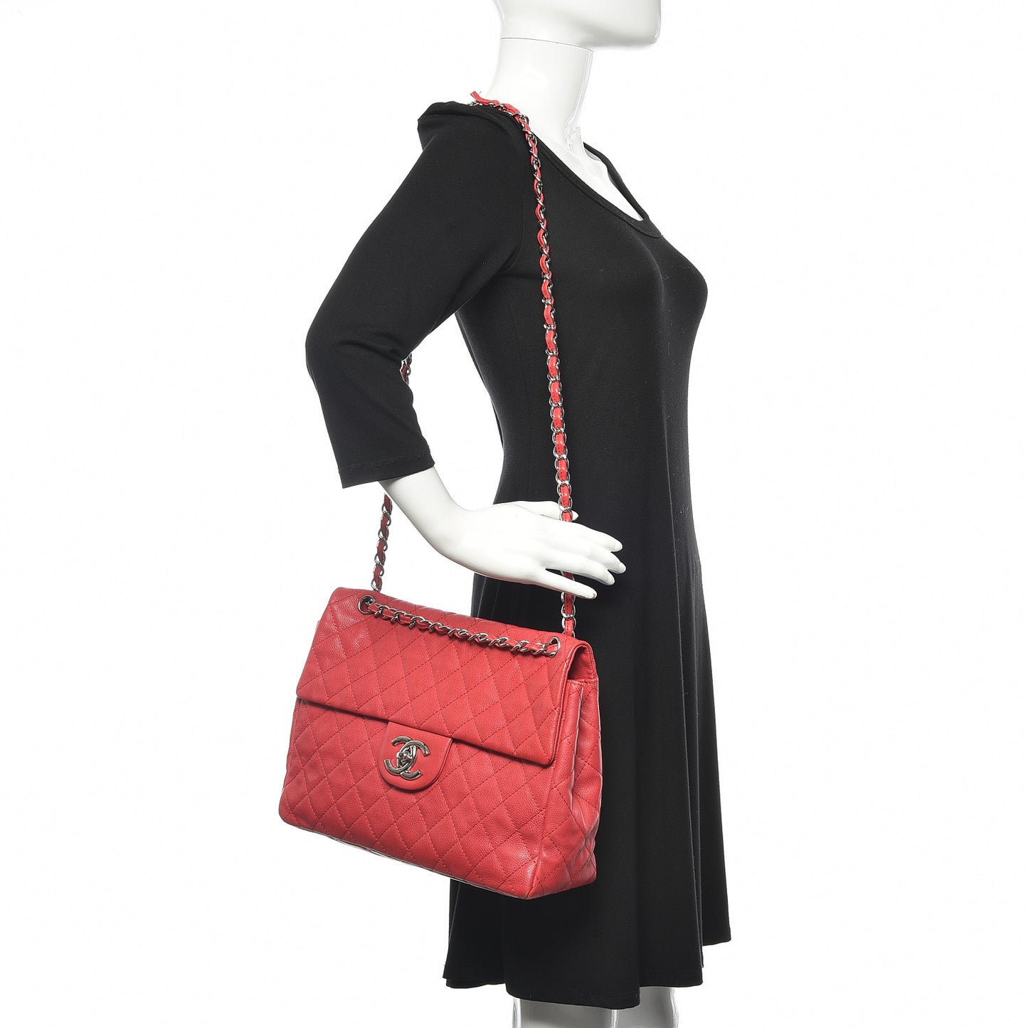 Washed Caviar Quilted Maxi Single Flap Fuchsia