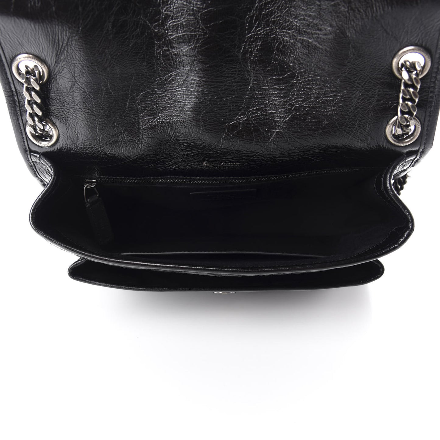 Crinkled Calfskin Matelasse Monogram Baby Niki Chain Satchel Black