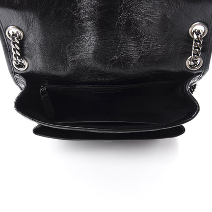 Saint Laurent Crinkled Calfskin Matelasse Monogram Baby Niki Chain Satchel Black 5 of 11