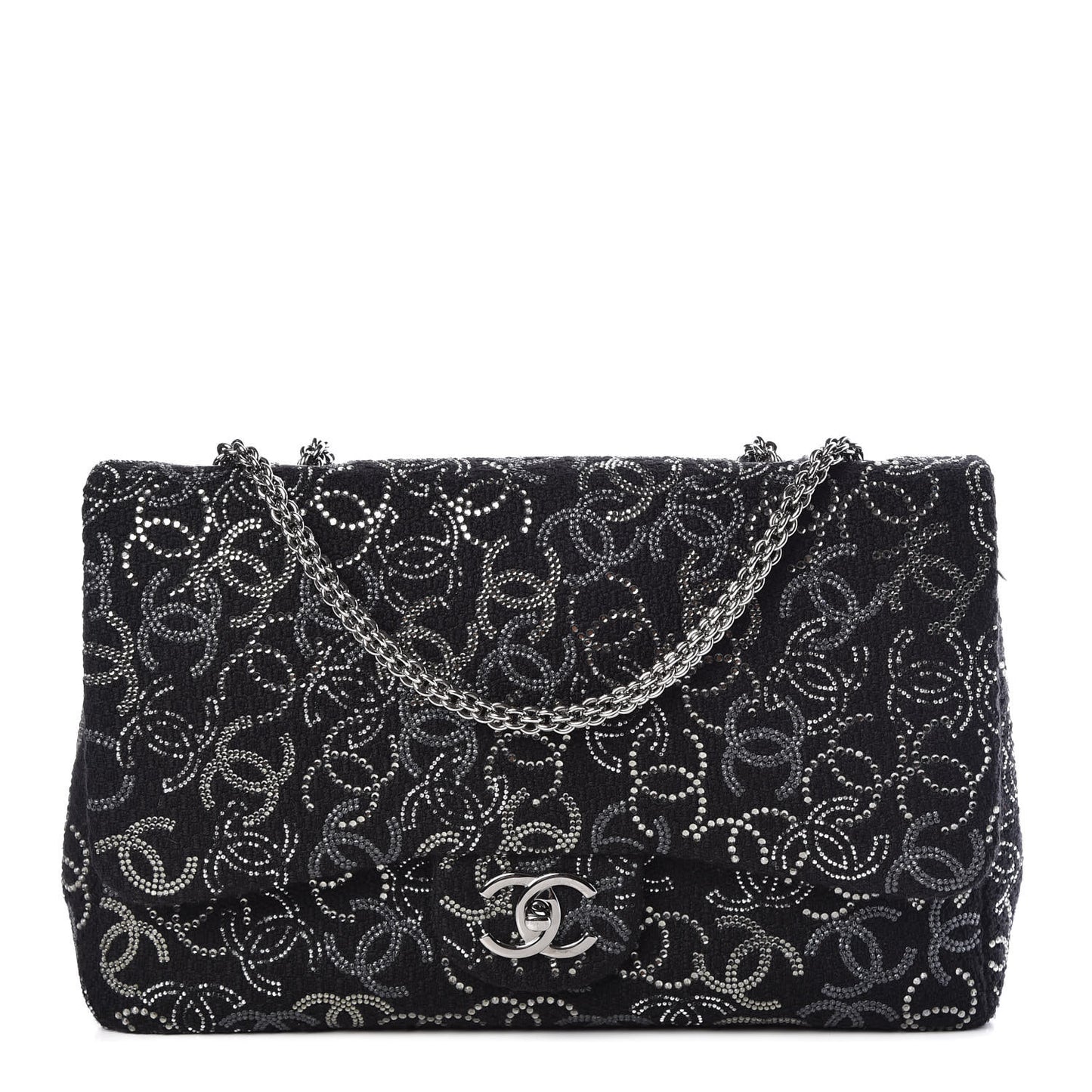 Tweed Strass Jumbo Pudong Flap Black