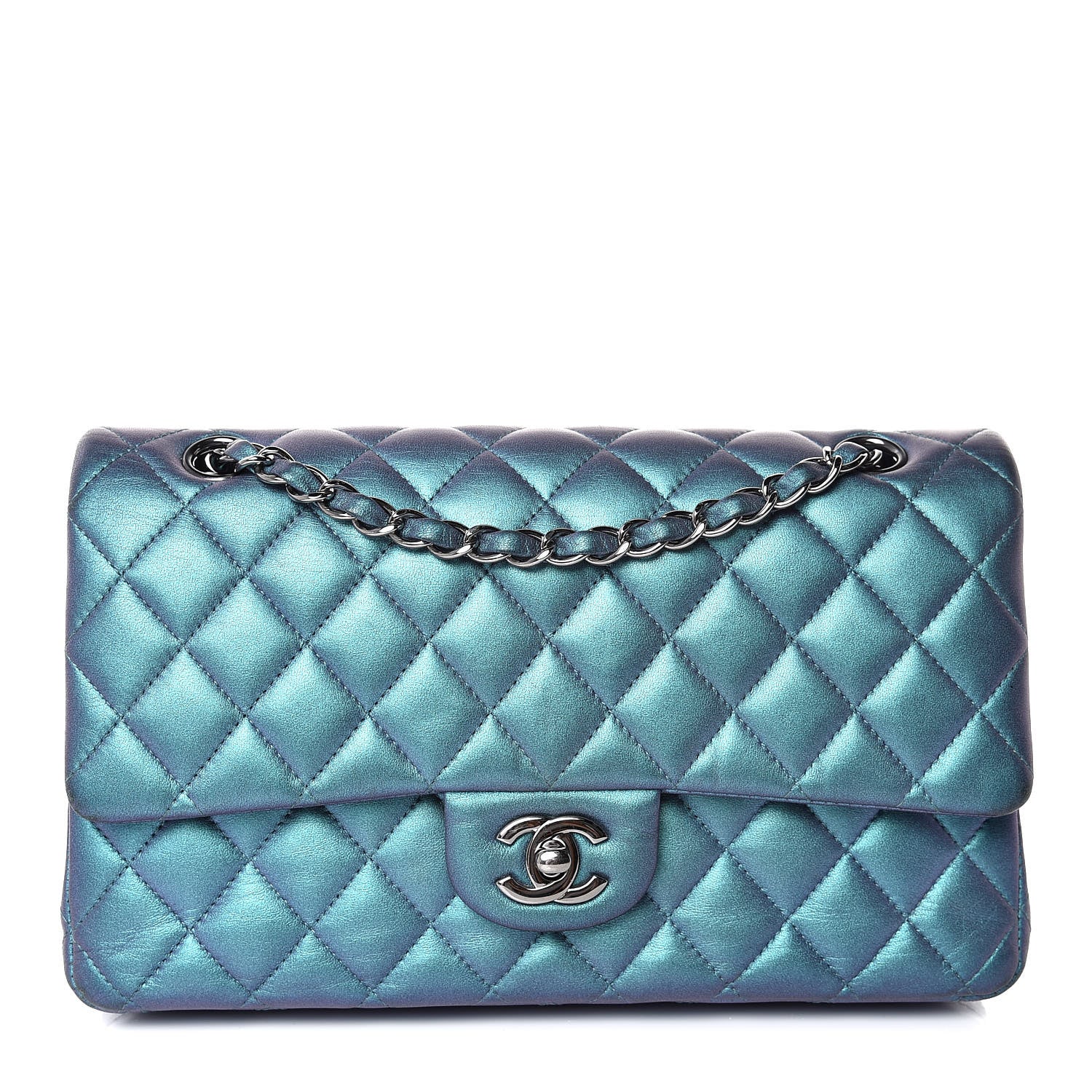 Chanel Metallic Lambskin Quilted Medium Double Flap Turquoise 1 of 14