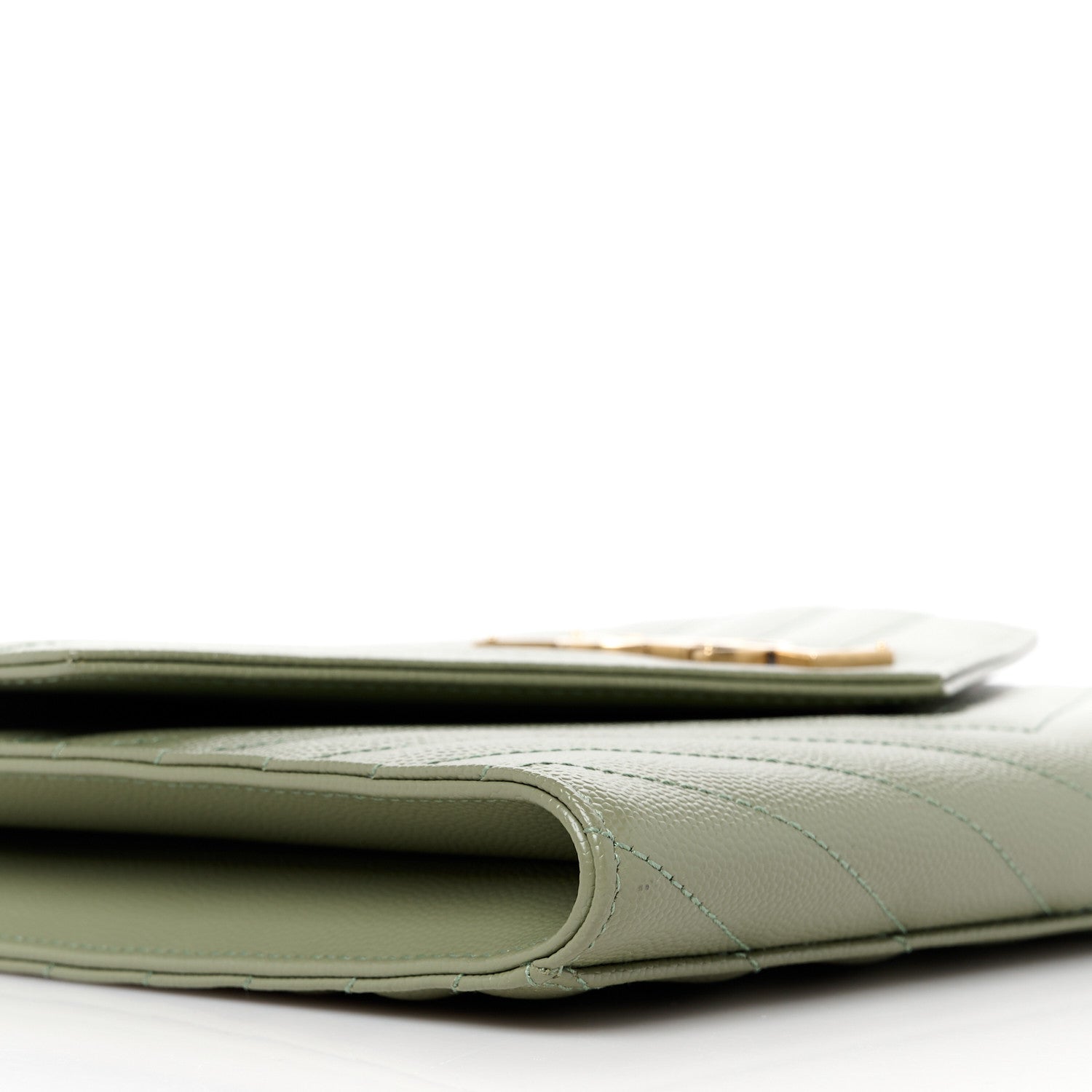 Saint Laurent Grain De Poudre Matelasse Chevron Monogram Envelope Clutch Light Sage 9 of 10