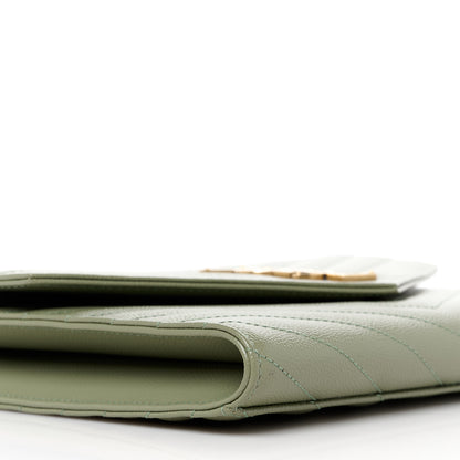 Saint Laurent Grain De Poudre Matelasse Chevron Monogram Envelope Clutch Light Sage 9 of 10