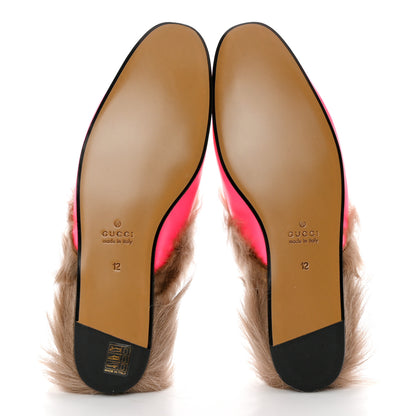 Gucci Calfskin Fur Mens Princetown Slippers 12 Fuxia Fluo Natural 5 of 7