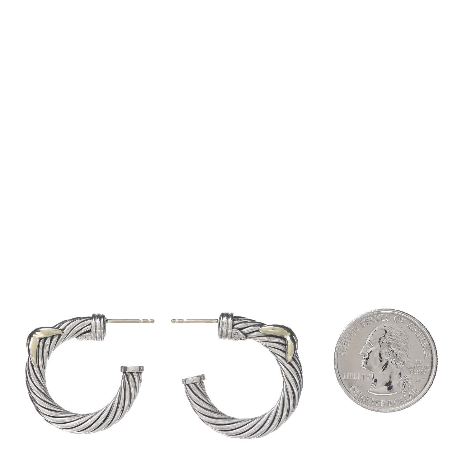 David Yurman Sterling Silver 14K Yellow Gold Cable Classics X Hoop Earrings 2 of 6