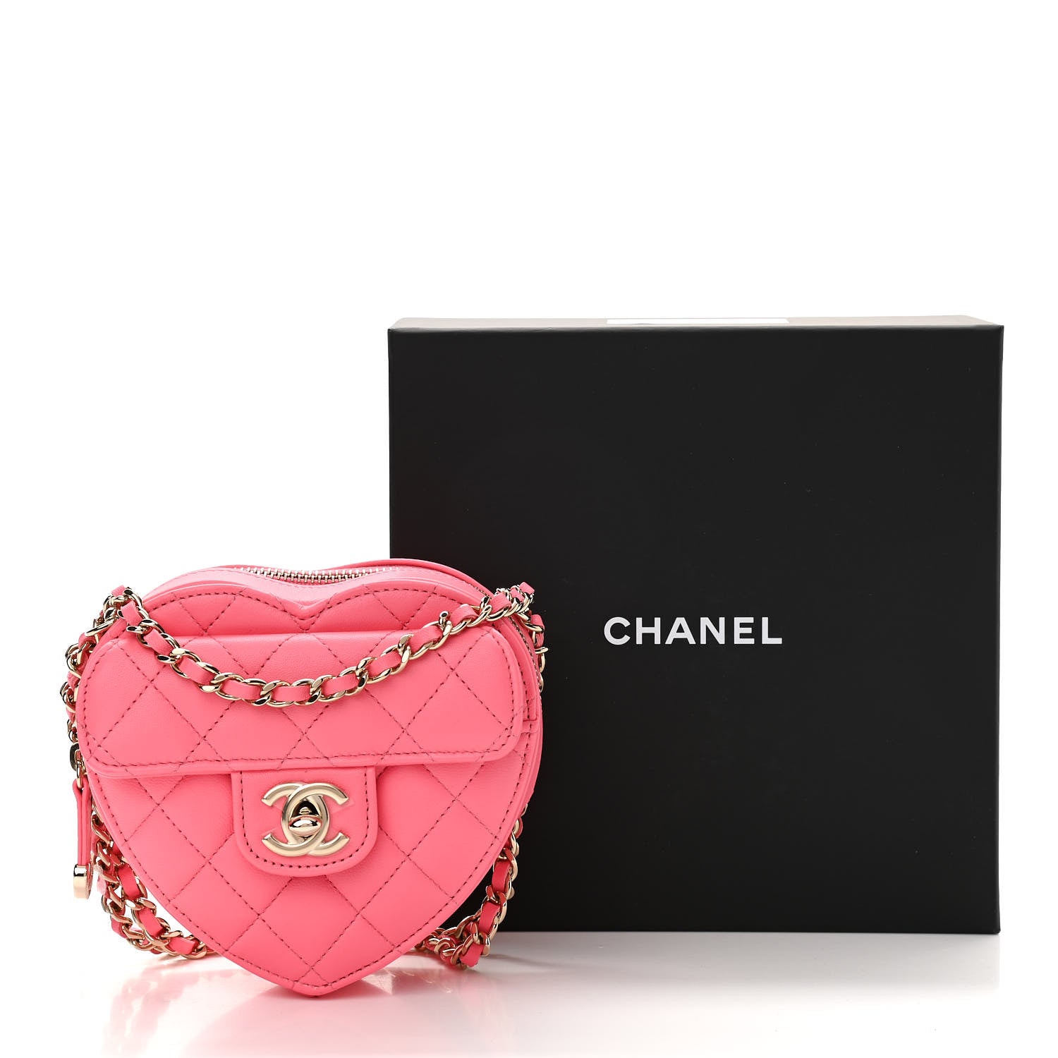 Chanel Lambskin Quilted CC In Love Heart Clutch With Chain Pink 11 of 11